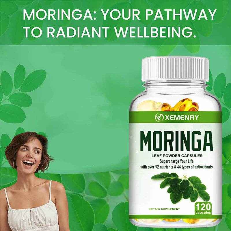 Moringa Supplement - Support Immune System, Energy, Metabolism, Antioxidant - 120 Capsules