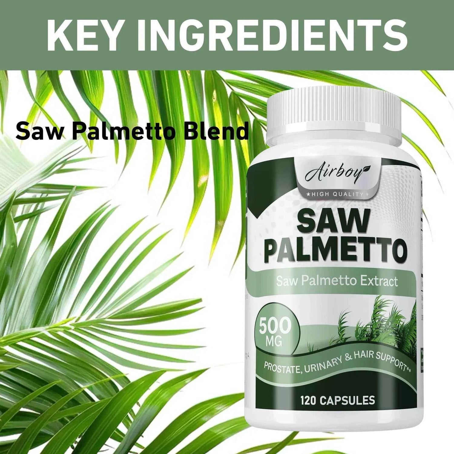 Saw Palmetto Capsules - for Men Prostate Health Supports Urinary Tract Health Bladder Health Promotes Hair Growth - 120 Capsules