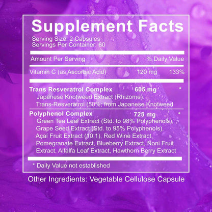 Resveratrol - Enhance The Immune System, Promote Skin Smoothness, Metabolism - 120 Capsules
