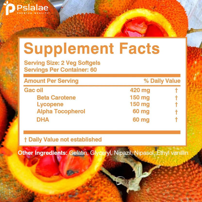 Gac Oil 420mg - Vision Protection, Gastrointestinal Support, Cholesterol Reduction - 120 Capsules