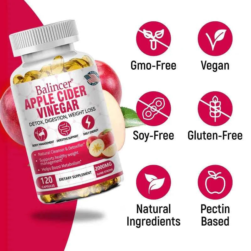 Apple Cider Vinegar Capsules, Magnesium, Green Tea - Detox, Relieve Bloating and Constipation, Burn Fat
