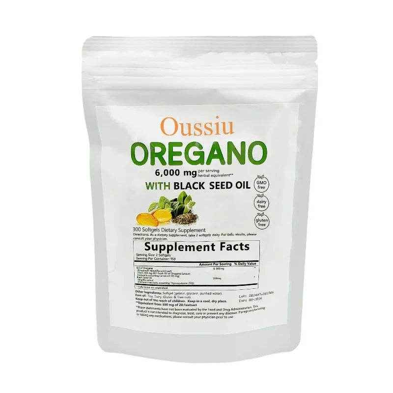 Oussiu Oil of Oregano Softgels 6000mg Per Serving, 300 Count  2 in 1 Formulated with Black Seed Oil 200mg Easy to Swallow