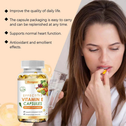 Googeer 60pcs Vitamin E Capsule Promote Digestion Help Blood Birculation Enhance Energy Daily Vitamin Supplement Dietary Capsule