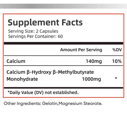 HMB Supplements - Replenish Energy and Improve Endurance, Promote Muscle Growth &amp; Recovery Relieve Muscle Loss - 120 Capsules