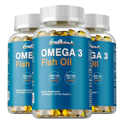 Omega 3 Fish Oil - with DHA &amp; EPA - Supports Brain, Nervous System, Cardiovascular, Skin Health, Antioxidant - 120 Capsules