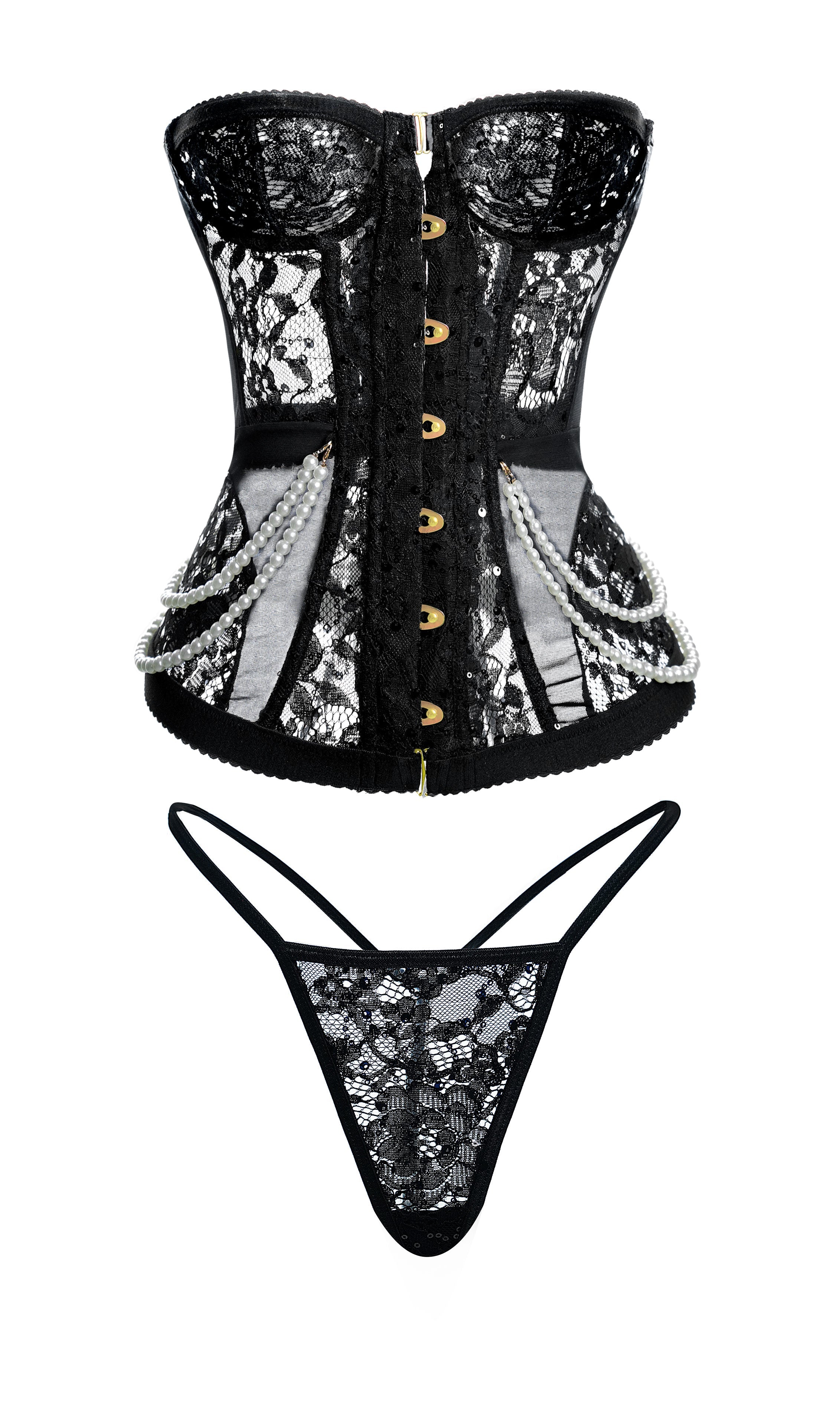 Serena Black Pearl Corset Set