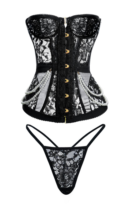 Serena Black Pearl Corset Set