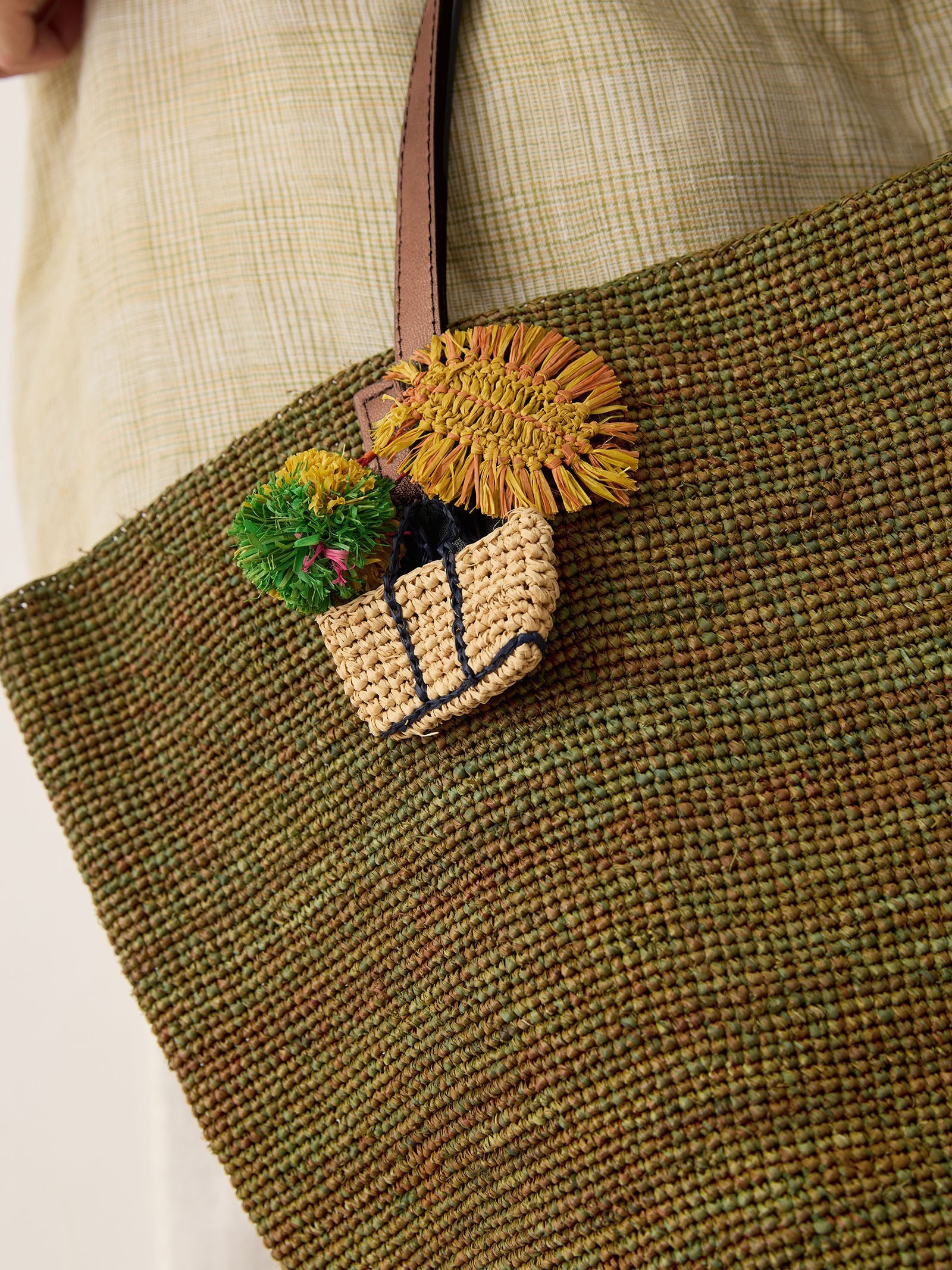 Handwoven Raffia Tote Bag With Leather Handles by LINTICO