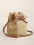 Mini Handwoven Raffia Drawstring Crossbody Bag by LINTICO