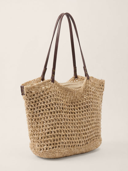 Linen-Cotton Open-Weave Tote Bag With Zip Pouch by LINTICO