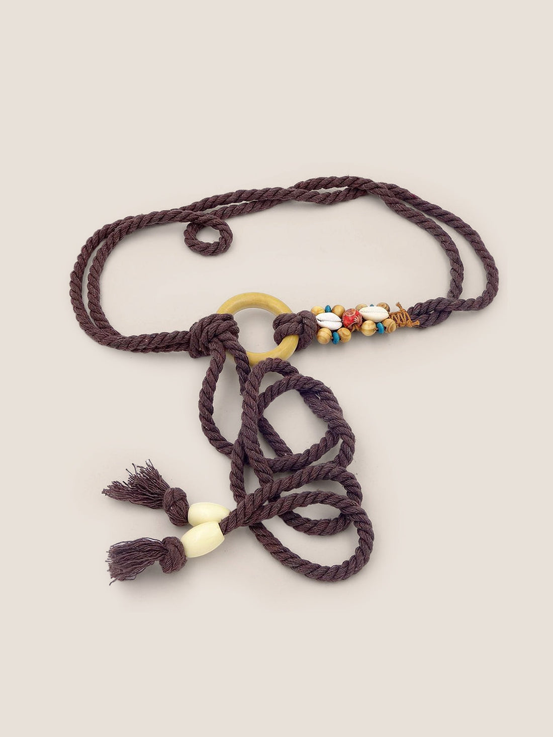 Linen Woven Belt With Wooden Beads by LINTICO