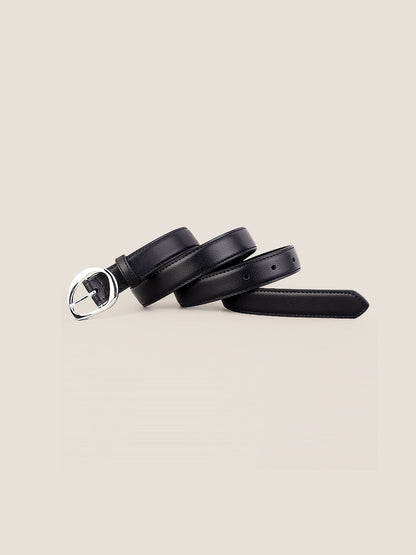 Premium Cowhide Belt With Retro Oval Alloy Buckle by LINTICO