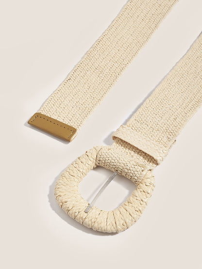 Natural Woven Straw Belt With Square Buckle by LINTICO