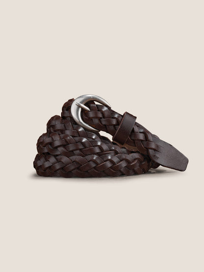 Premium Cowhide Retro Hand-Woven Twisted Thin Belt by LINTICO