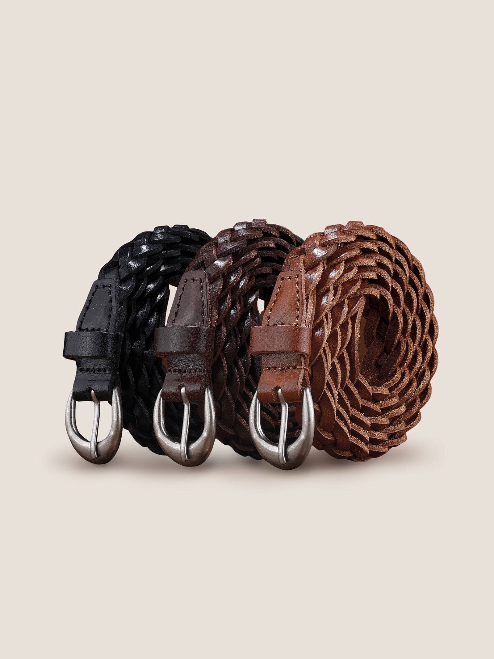 Premium Cowhide Retro Hand-Woven Twisted Thin Belt by LINTICO