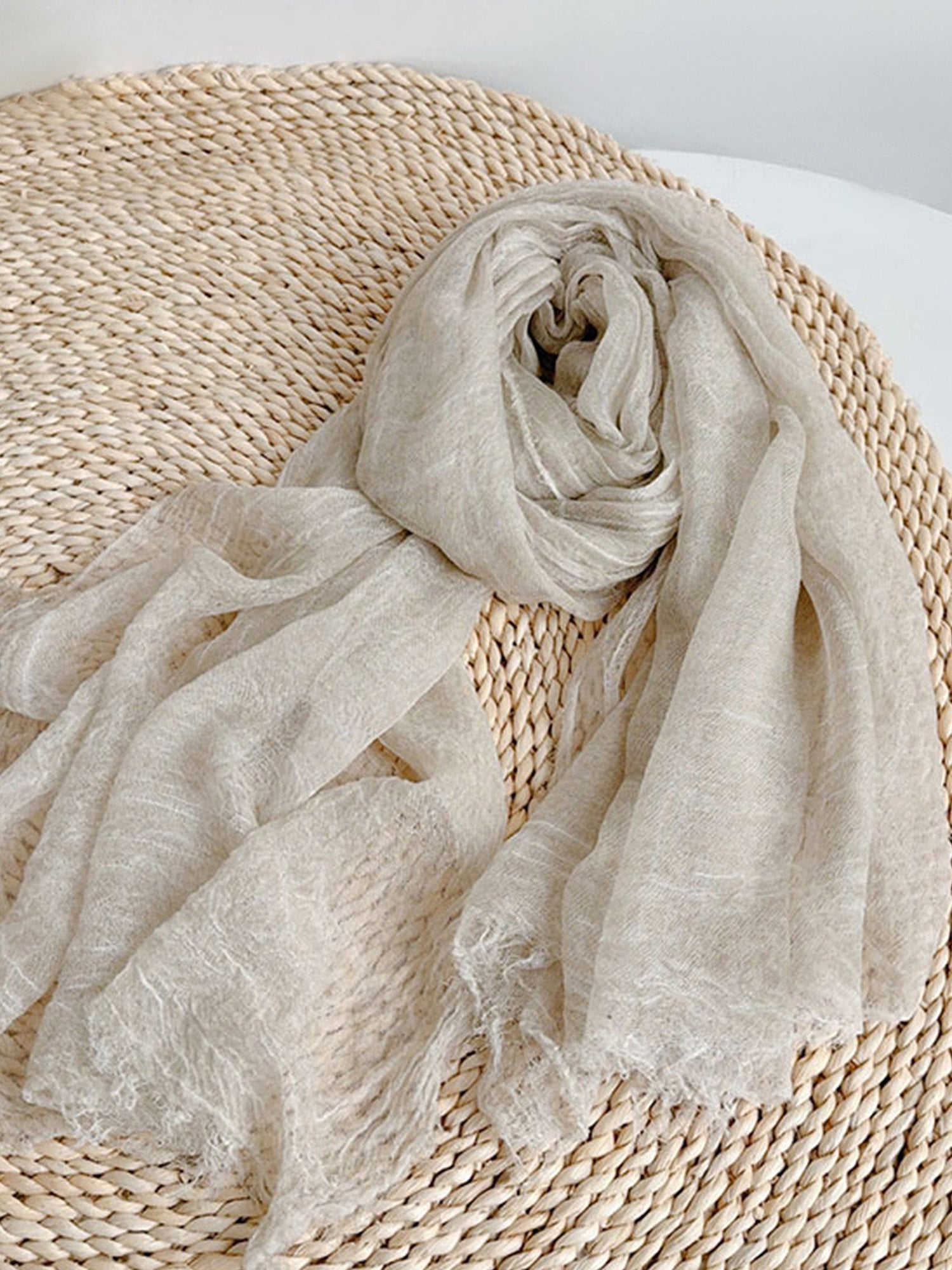Wool Tencel Solid Ruched Lightweight Scarf by LINTICO