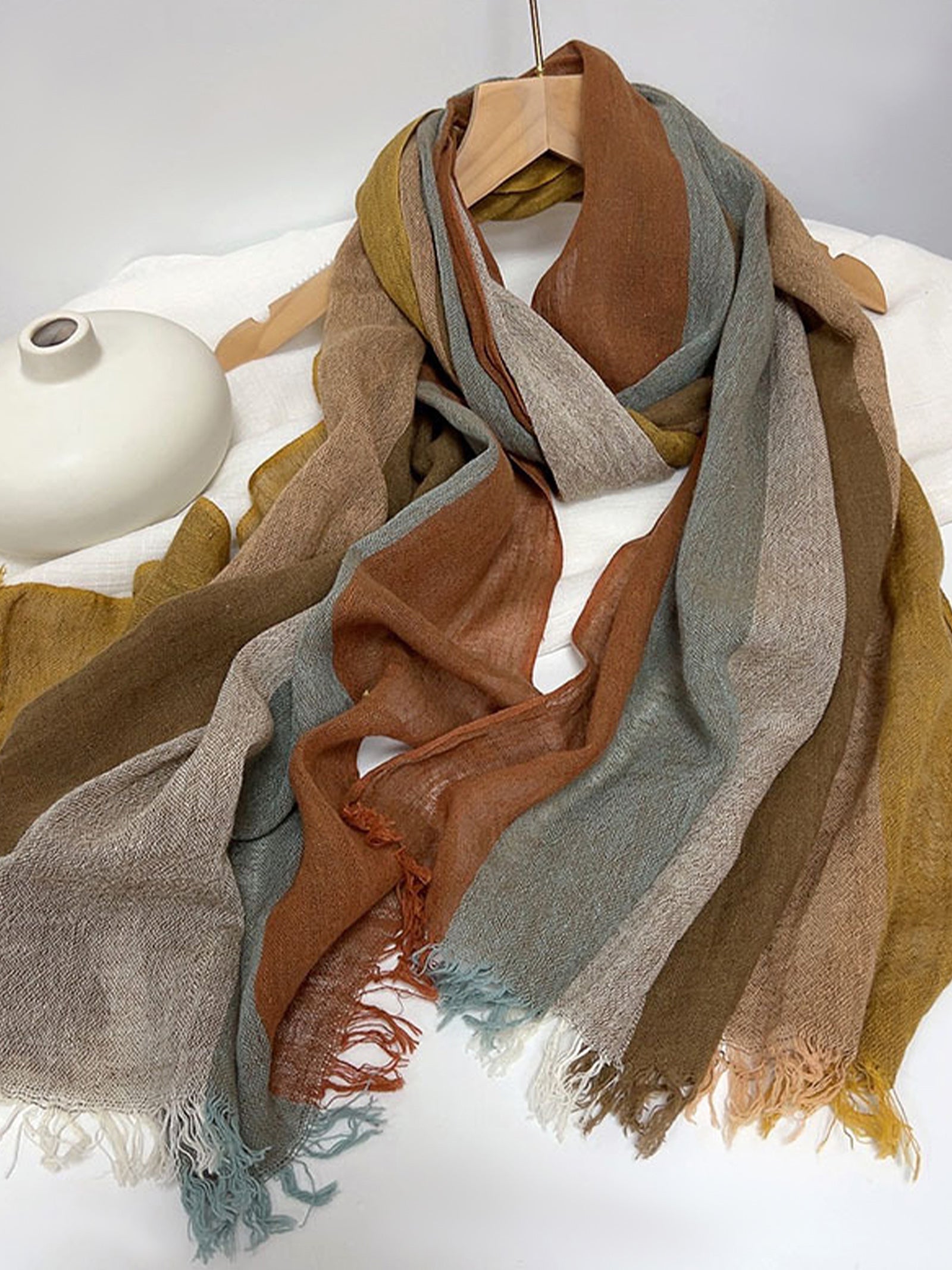 Cotton Linen Striped Lightweight Soft Scarf by LINTICO