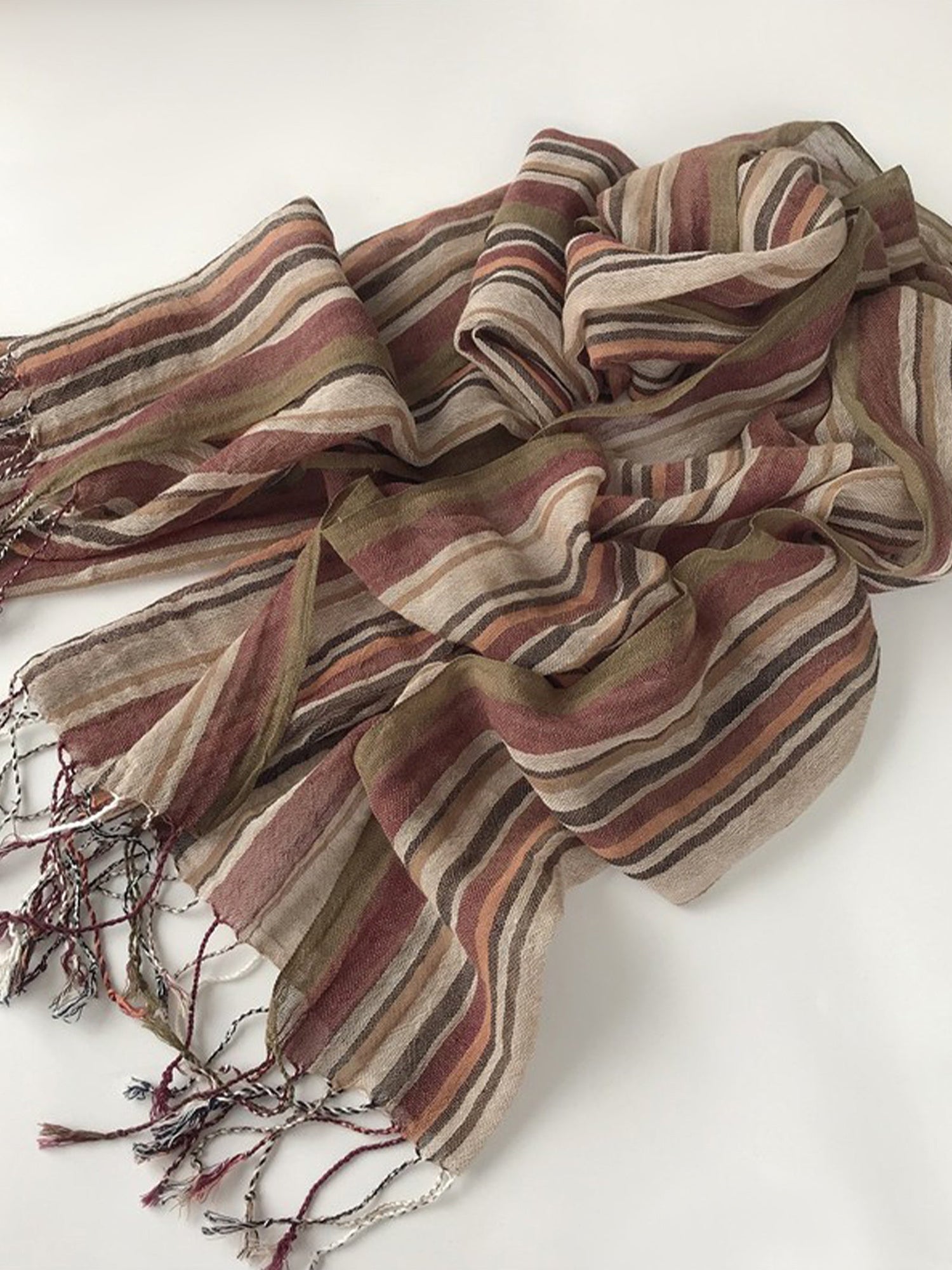 Cotton Linen Striped Lightweight Soft Scarf by LINTICO