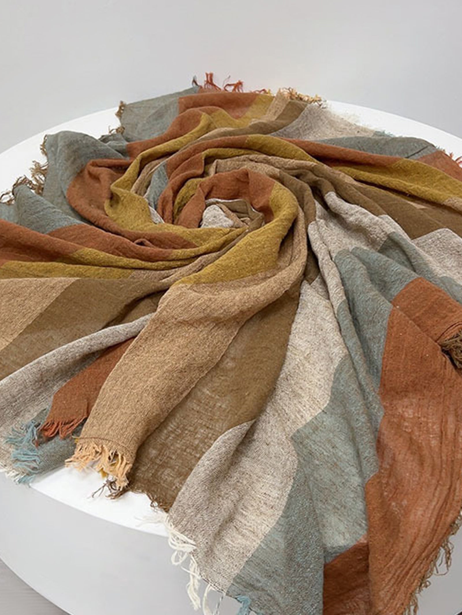 Cotton Linen Striped Lightweight Soft Scarf by LINTICO