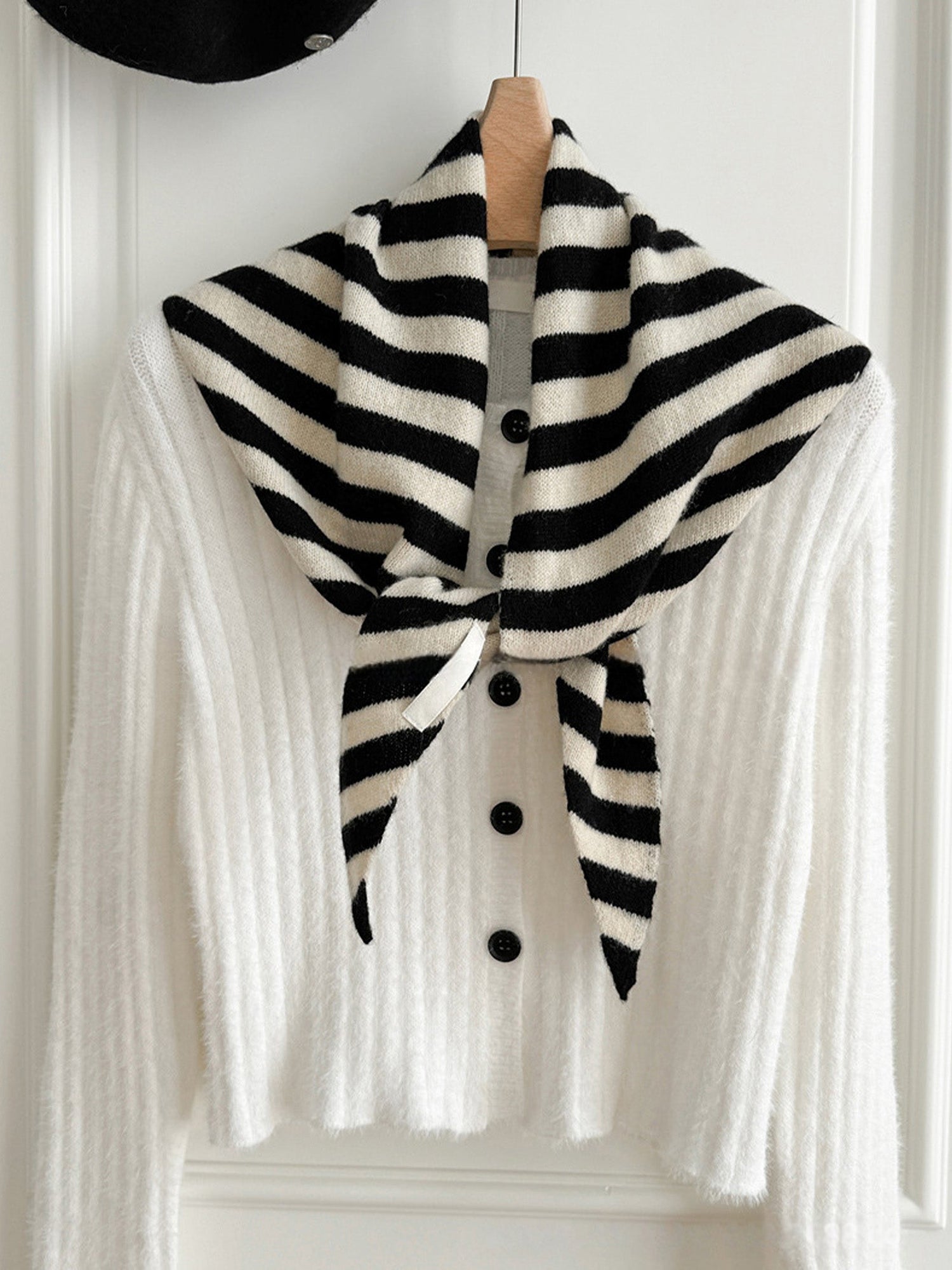 100% Australian Wool Striped Functional Triangle Scarf by LINTICO