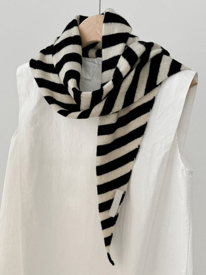 100% Australian Wool Striped Functional Triangle Scarf by LINTICO