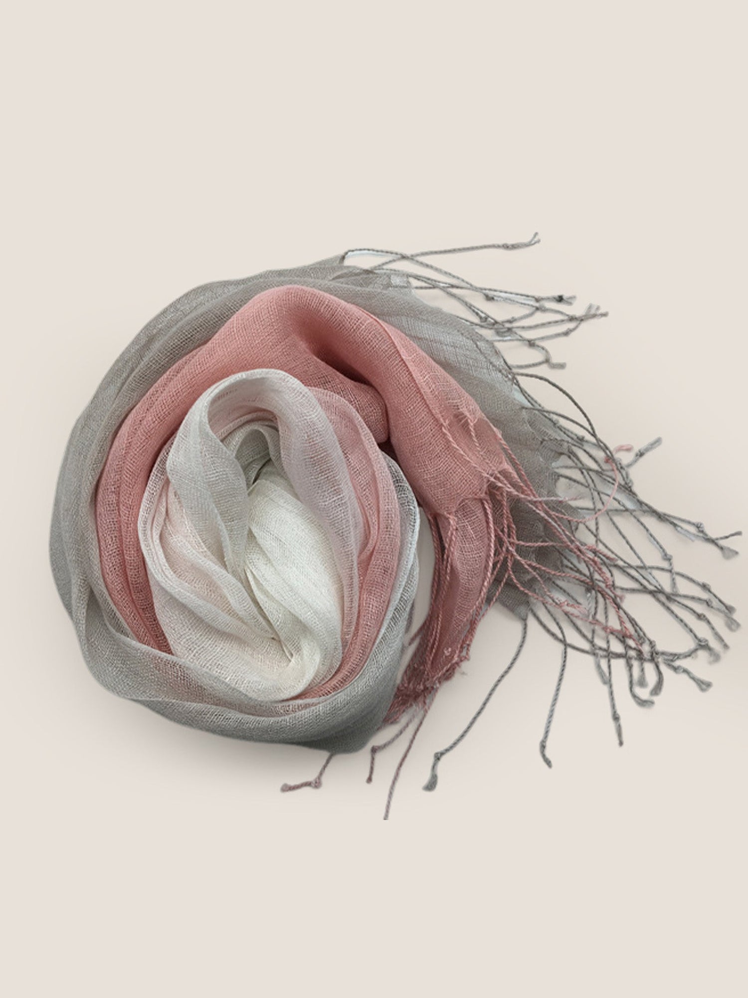 100% Linen Gradient Fringed Light Scarf by LINTICO
