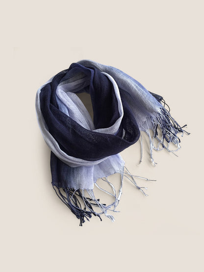 100% Linen Gradient Fringed Light Scarf by LINTICO