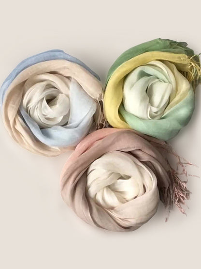 100% Linen Gradient Fringed Light Scarf by LINTICO