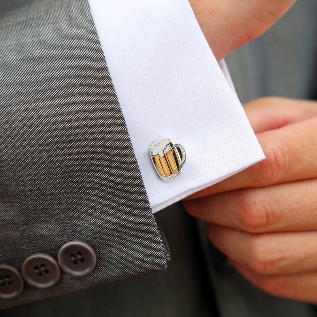 Beer Hidden Message Silver Cufflinks by Cufflinks.com