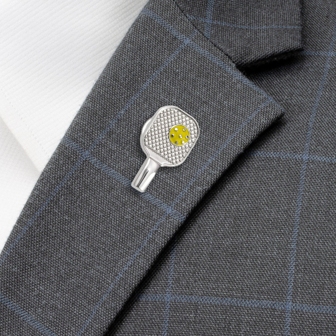 Pickleball Racket Silver Lapel Pin by Cufflinks.com
