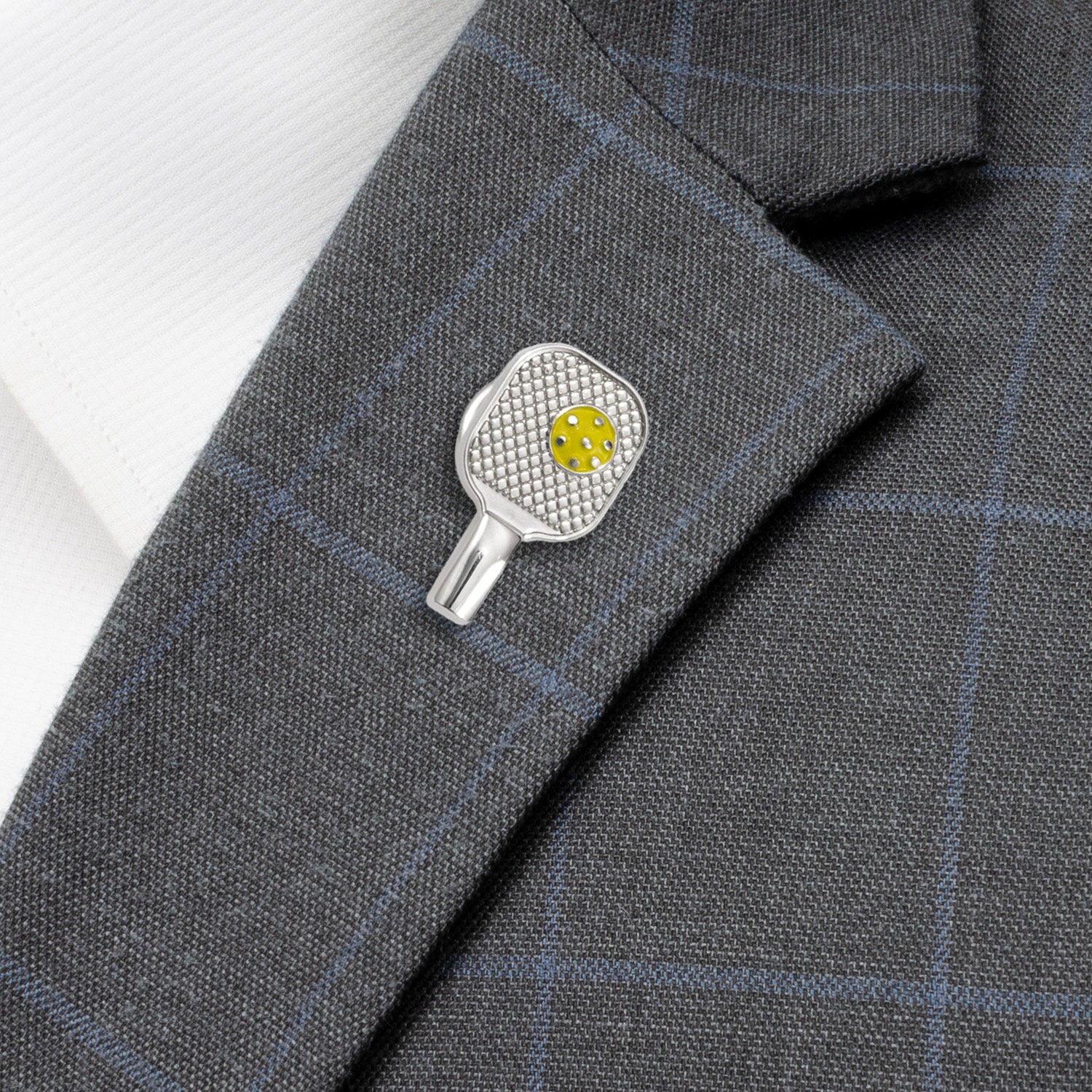 Pickleball Racket Silver Lapel Pin by Cufflinks.com