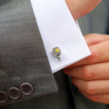 Pickleball Racket Silver Cufflinks by Cufflinks.com