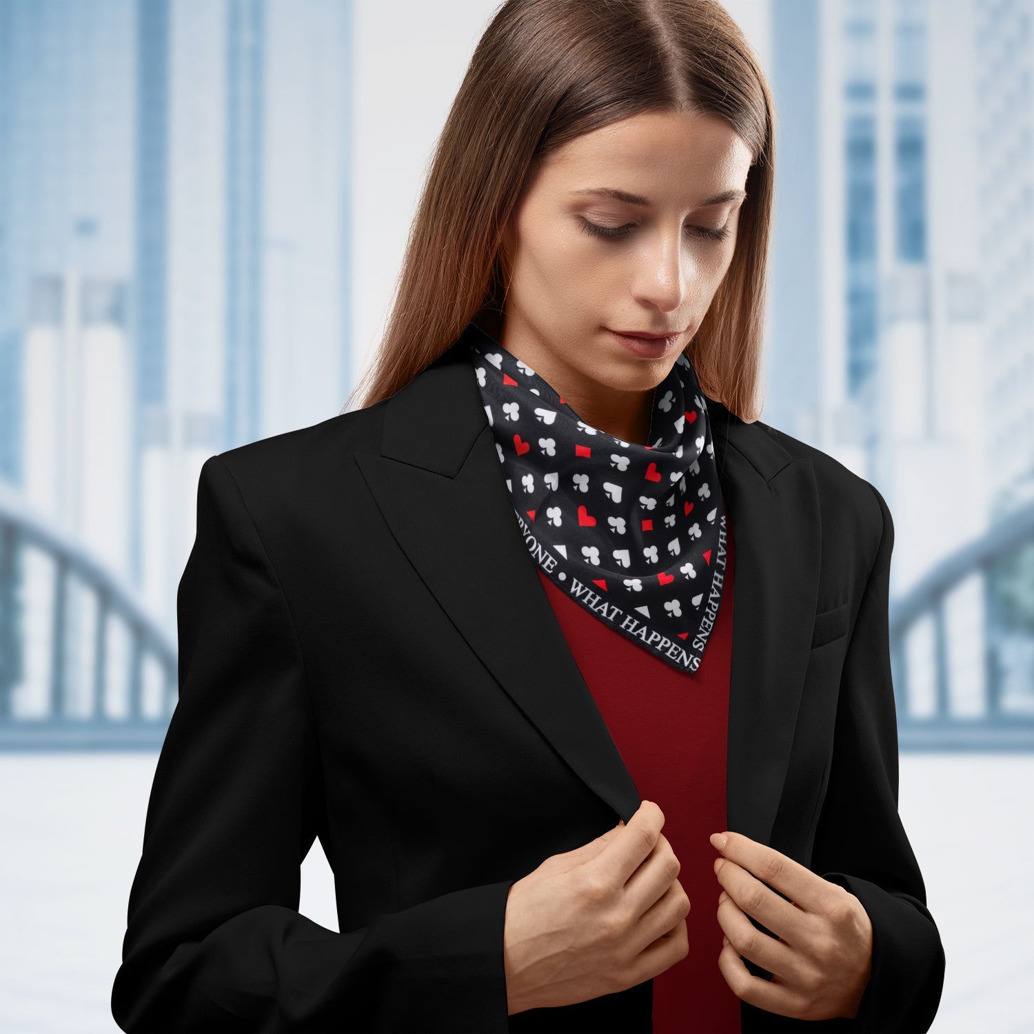 Satin Card Suits Vegas Black Scarf by Cufflinks.com