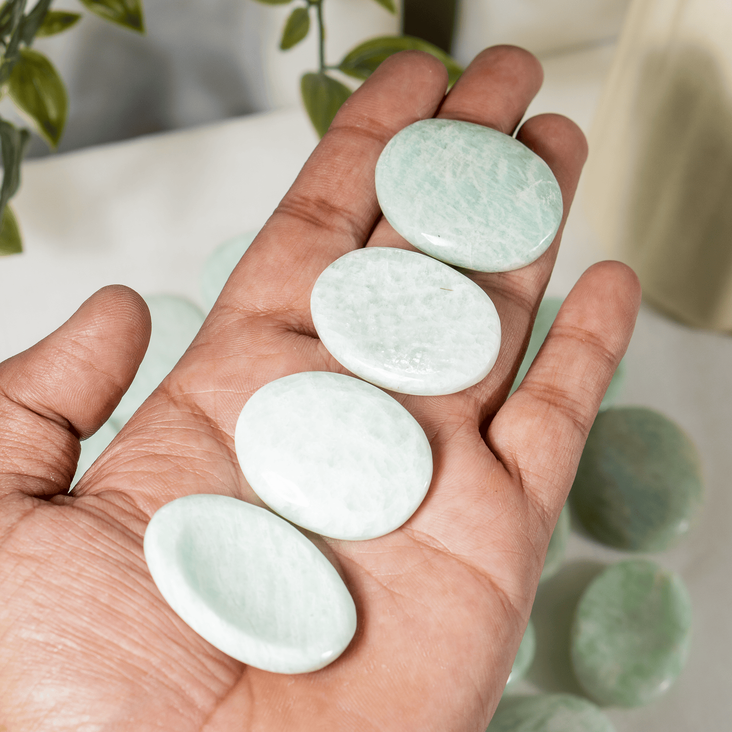 Amazonite Worry Stone for crystal healing (Pocket Palm Stone / Thumb Stone)  DestGlow