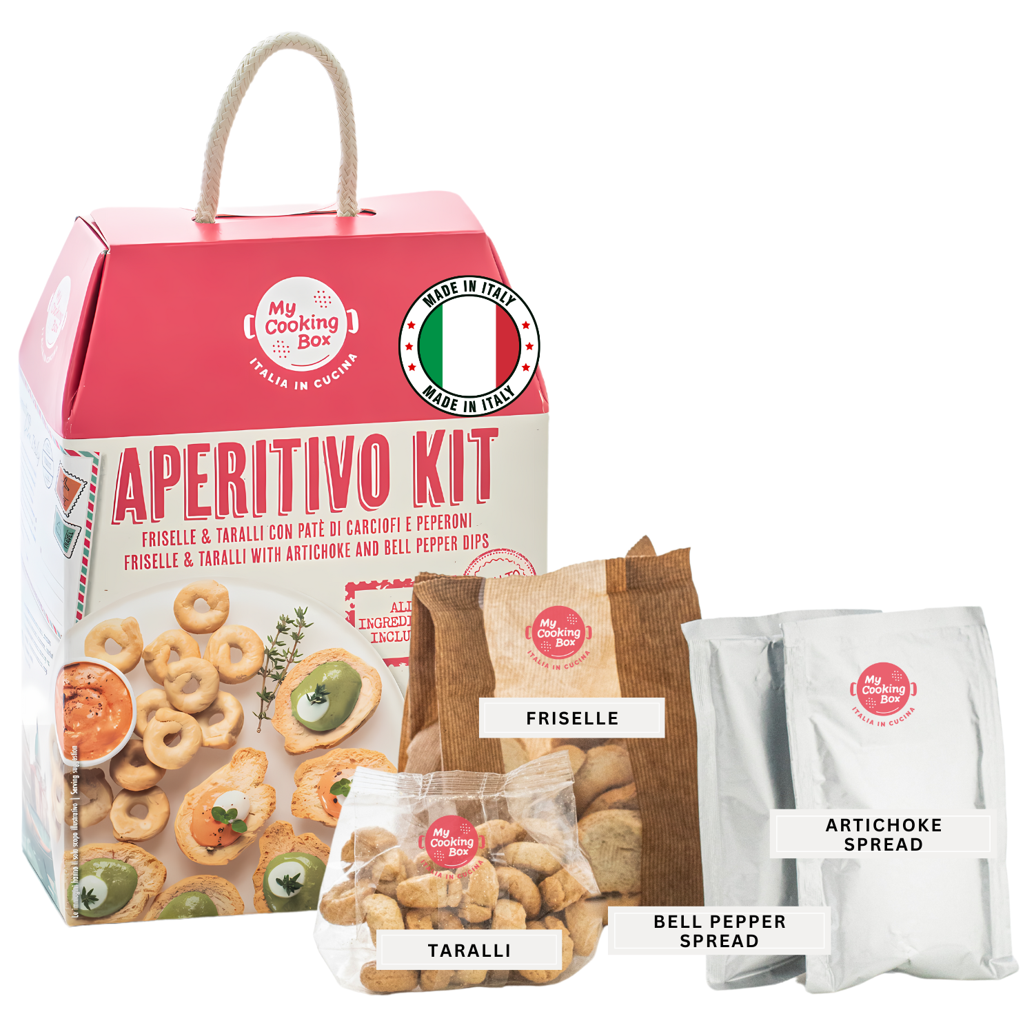 My Cooking Box, Aperitivo Kit Freiselle Taralli with Artichoke and Pepper Dips