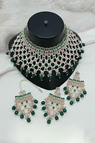 Joban Fashion Green Stone Work With Pearl Work Necklace Set