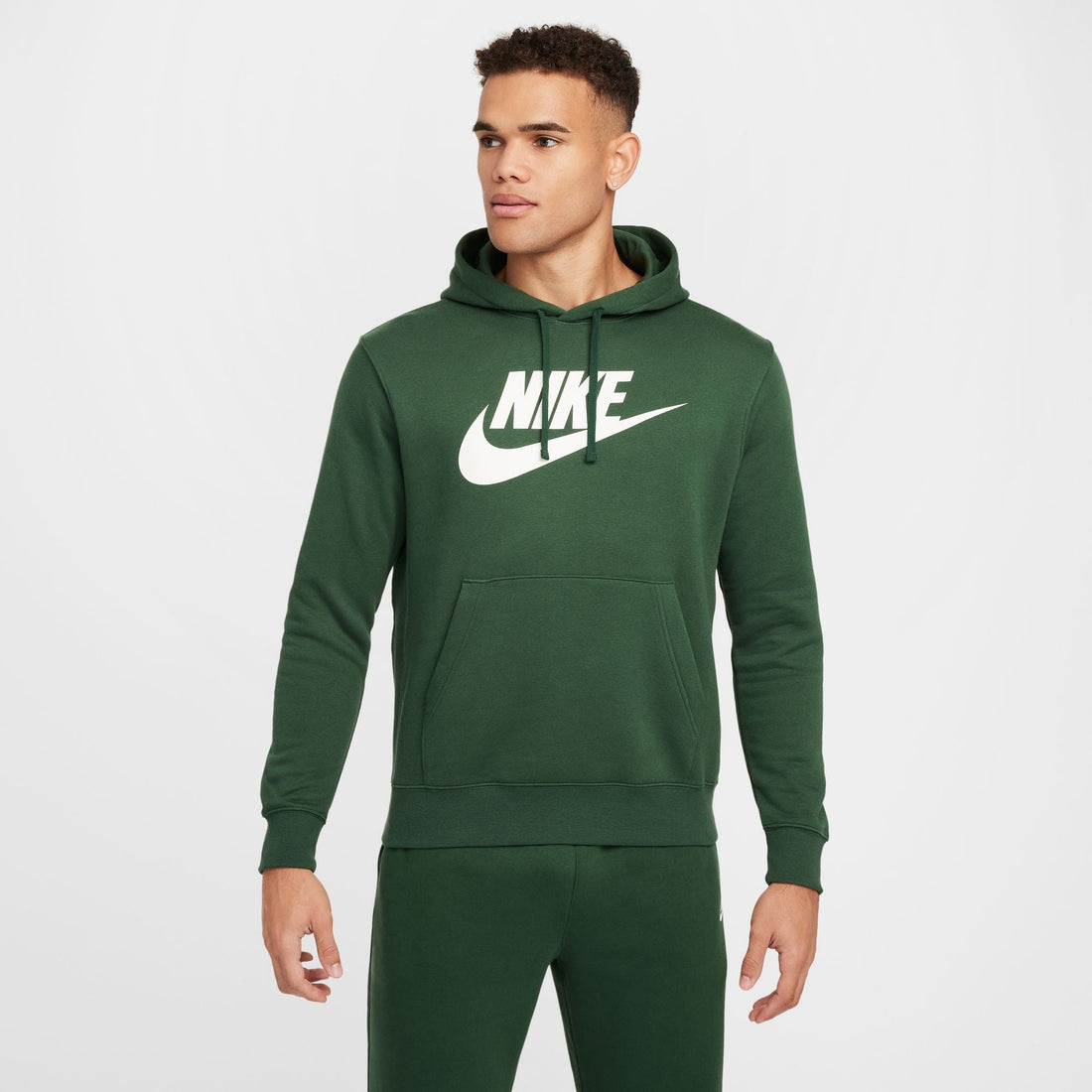 Nike Mens Sportswear Graphic Pullover Hoodie- Fir/White by Denim Exchange
