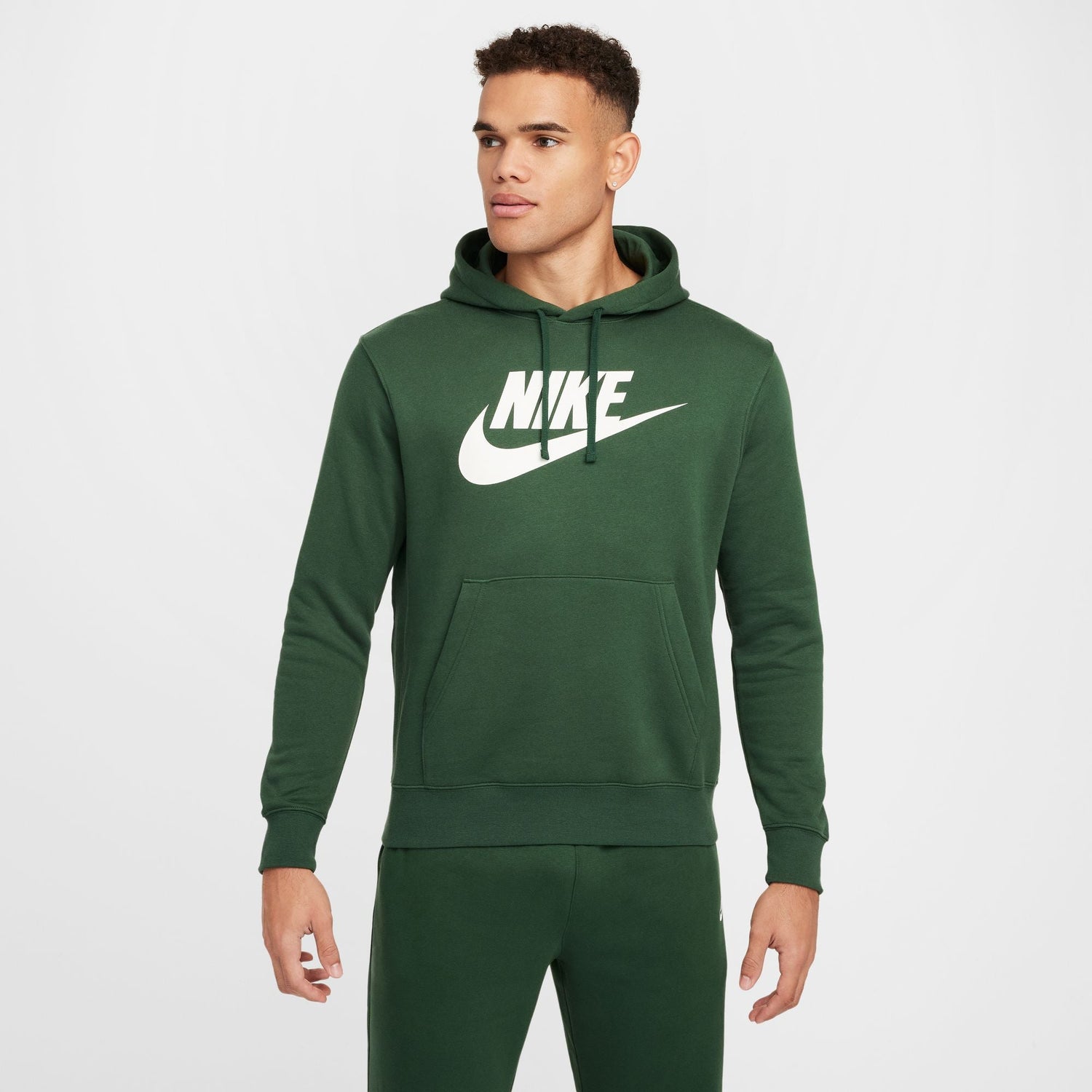Nike Mens Sportswear Graphic Pullover Hoodie- Fir/White by Denim Exchange