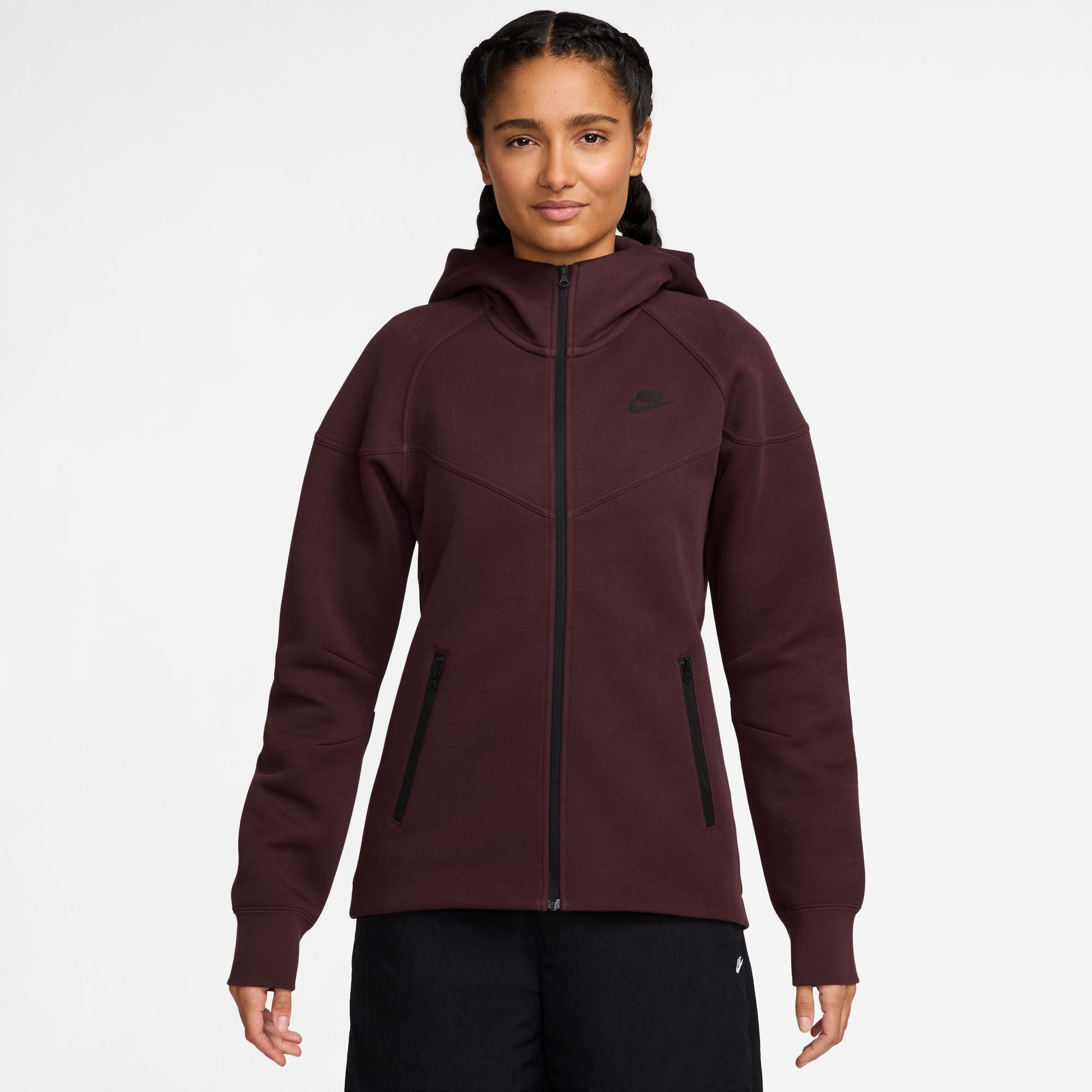 Nike Womens Sportswear Tech Fleece Windrunner Hoodie- Burgundy Crush by Denim Exchange