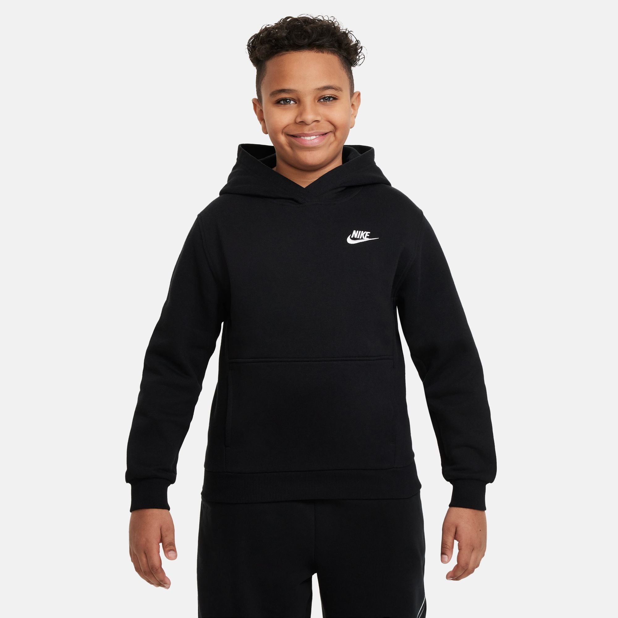 Nike Big Kids Sportswear Club Hoodie - Fleece Black/White by Denim Exchange