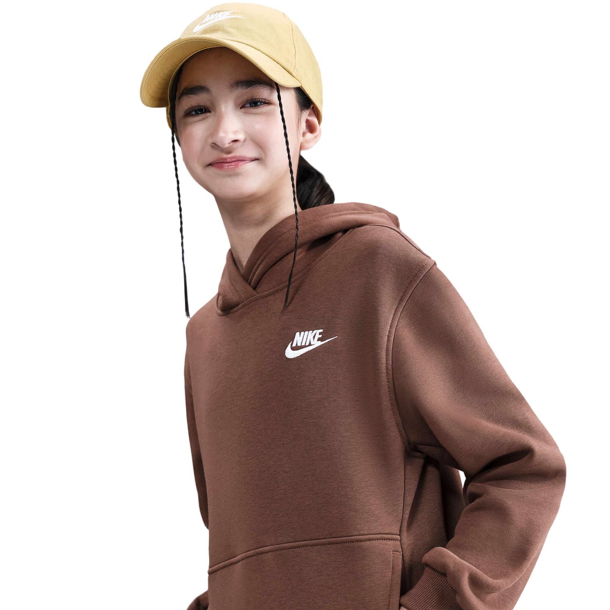 Nike Big Kids Fleece Pullover Hoodie - Fauna Brown/White by Denim Exchange