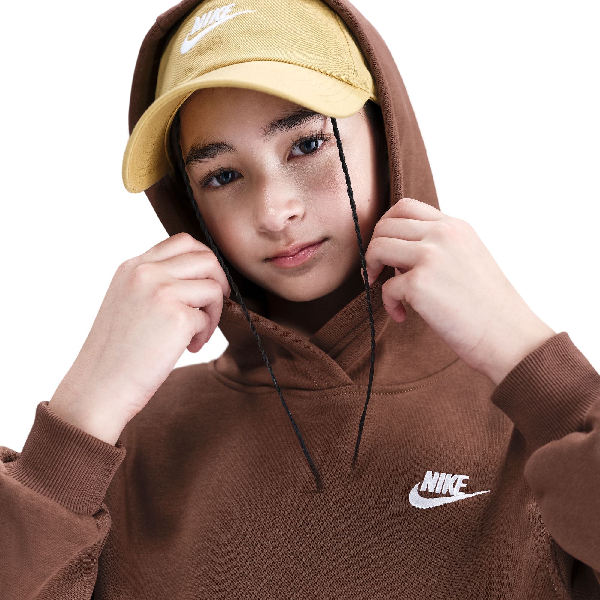 Nike Big Kids Fleece Pullover Hoodie - Fauna Brown/White by Denim Exchange
