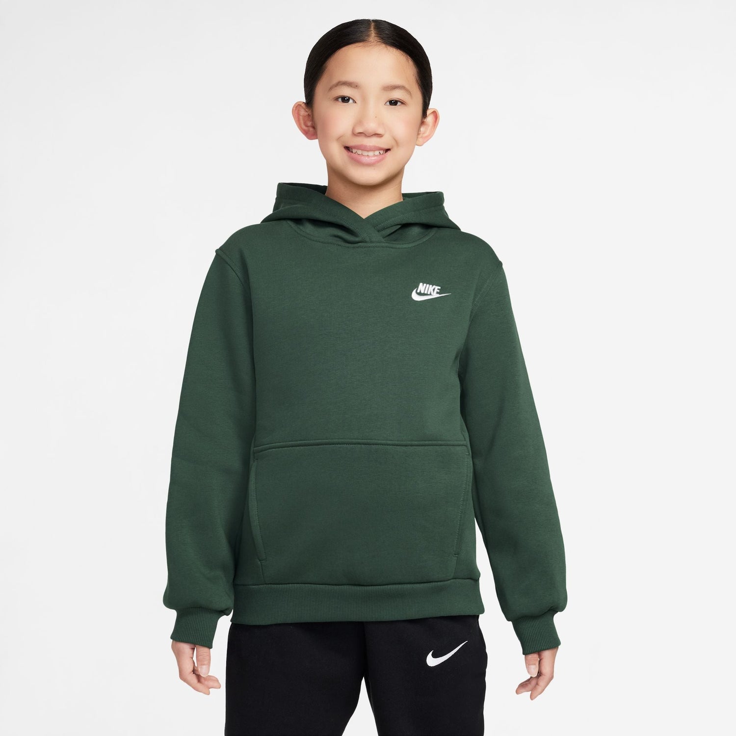 Nike Big Kids Fleece Pullover Hoodie - Fir/White by Denim Exchange