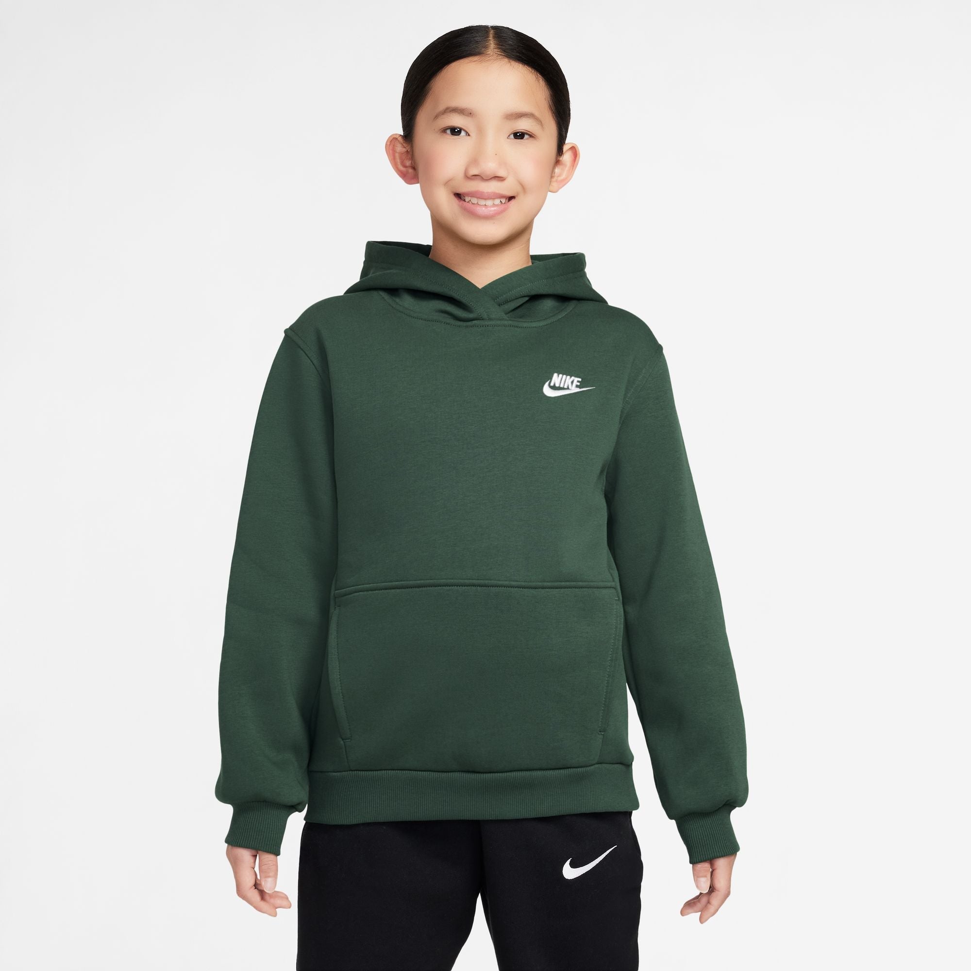 Nike Big Kids Fleece Pullover Hoodie - Fir/White by Denim Exchange