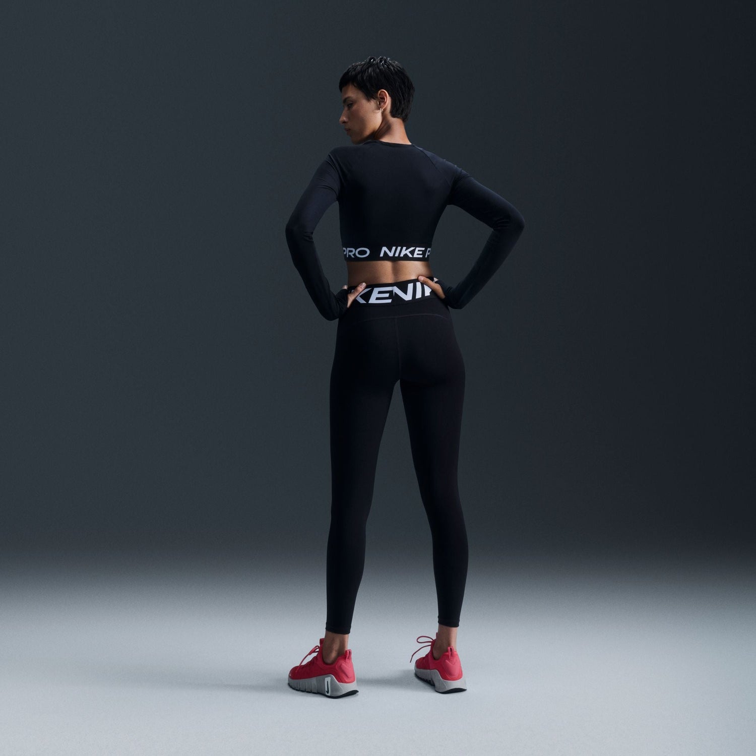 Nike Womens Pro Cropped Long Sleeve - Black White by Denim Exchange