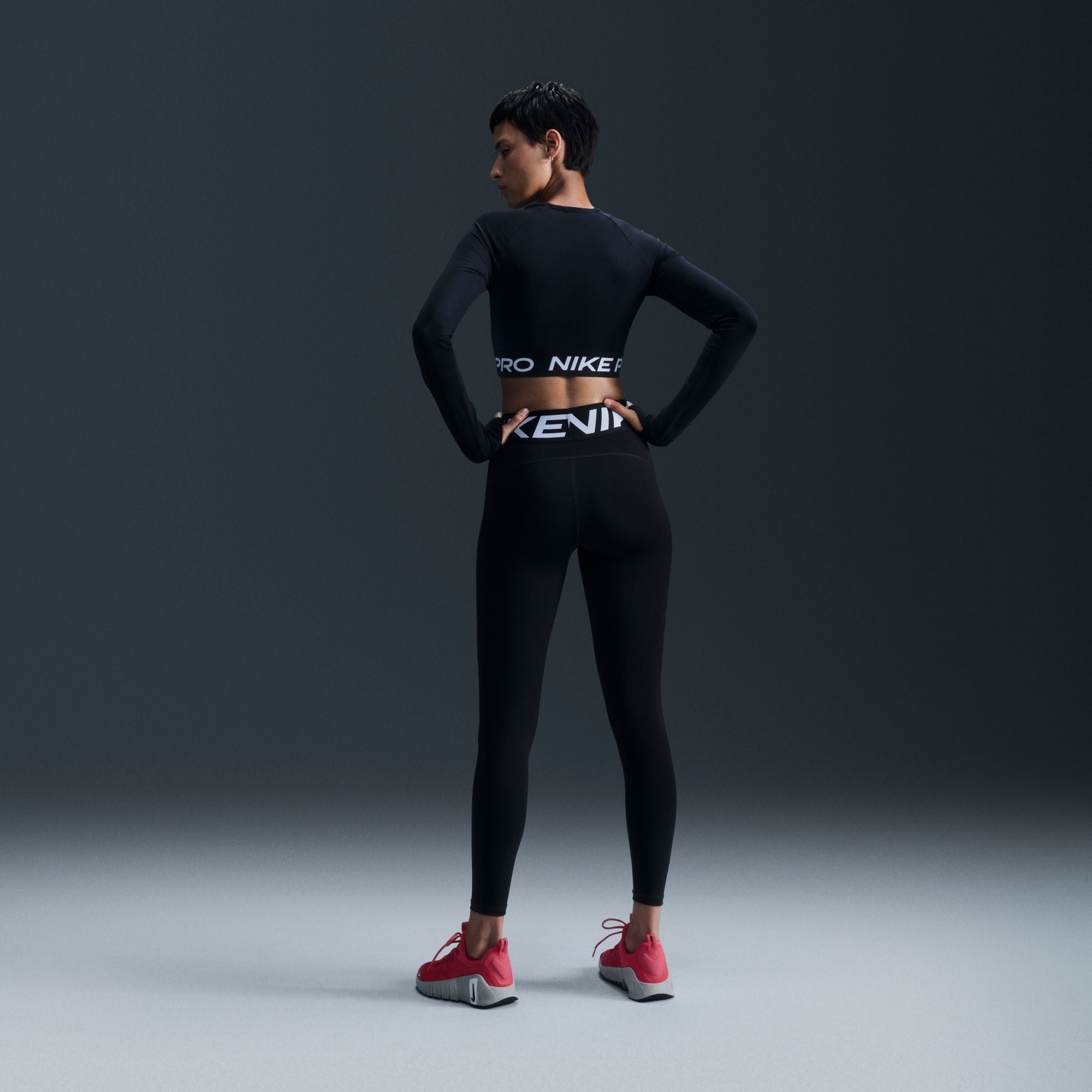 Nike Womens Pro Cropped Long Sleeve - Black White by Denim Exchange