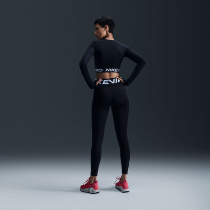 Nike Womens Pro Cropped Long Sleeve - Black White by Denim Exchange