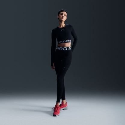 Nike Womens Pro Cropped Long Sleeve - Black White by Denim Exchange
