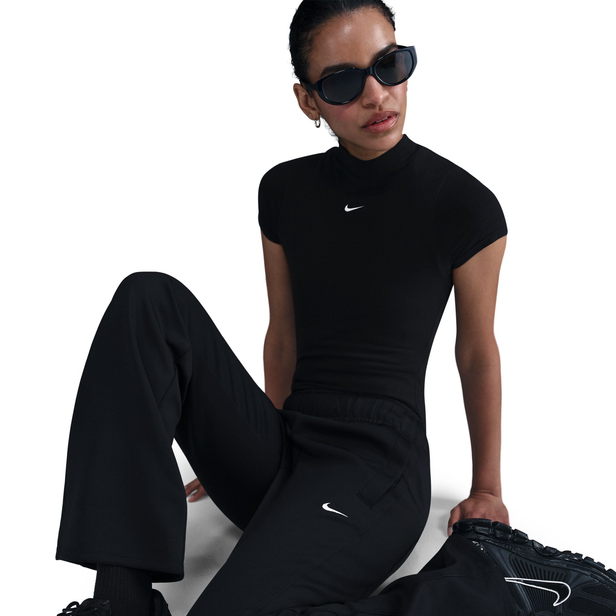 Nike Womens Mid Rise Slim Knit Trousers - Black by Denim Exchange