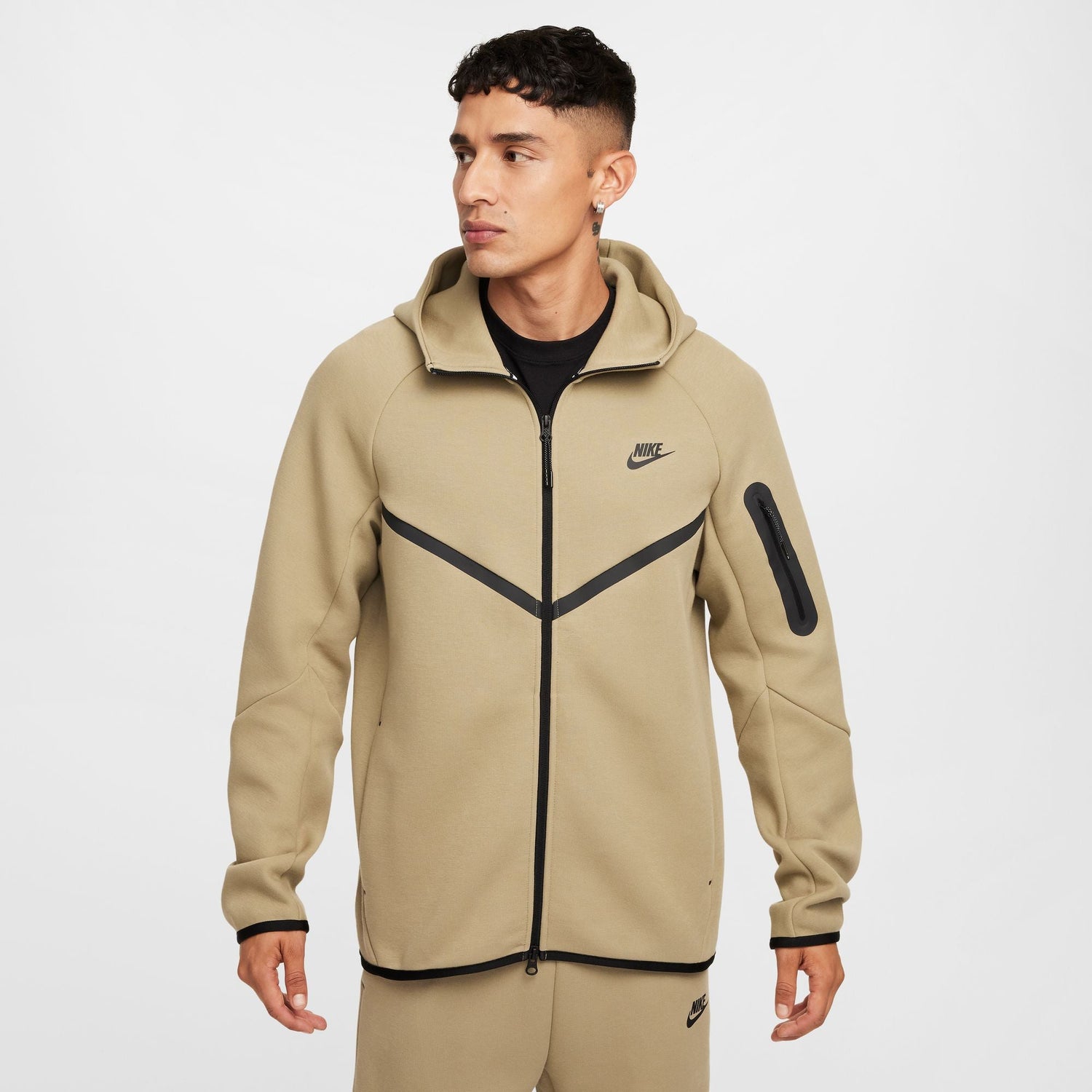 Nike Mens Tech Full Zip Windrunner Hoodie - Neutral Olive/Black by Denim Exchange